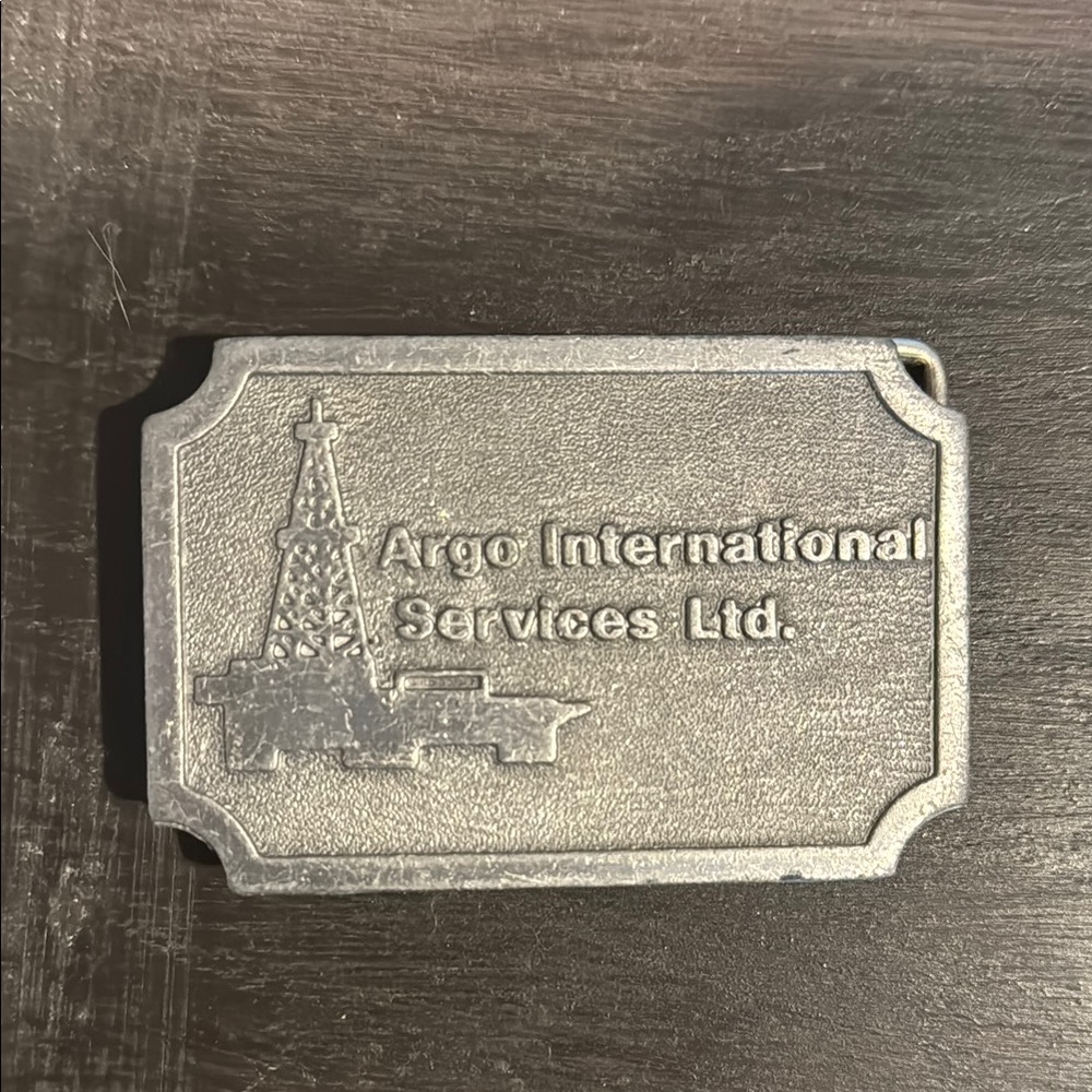vintage Argo International Services Ltd. Hit Line USA Silver Belt Buckle